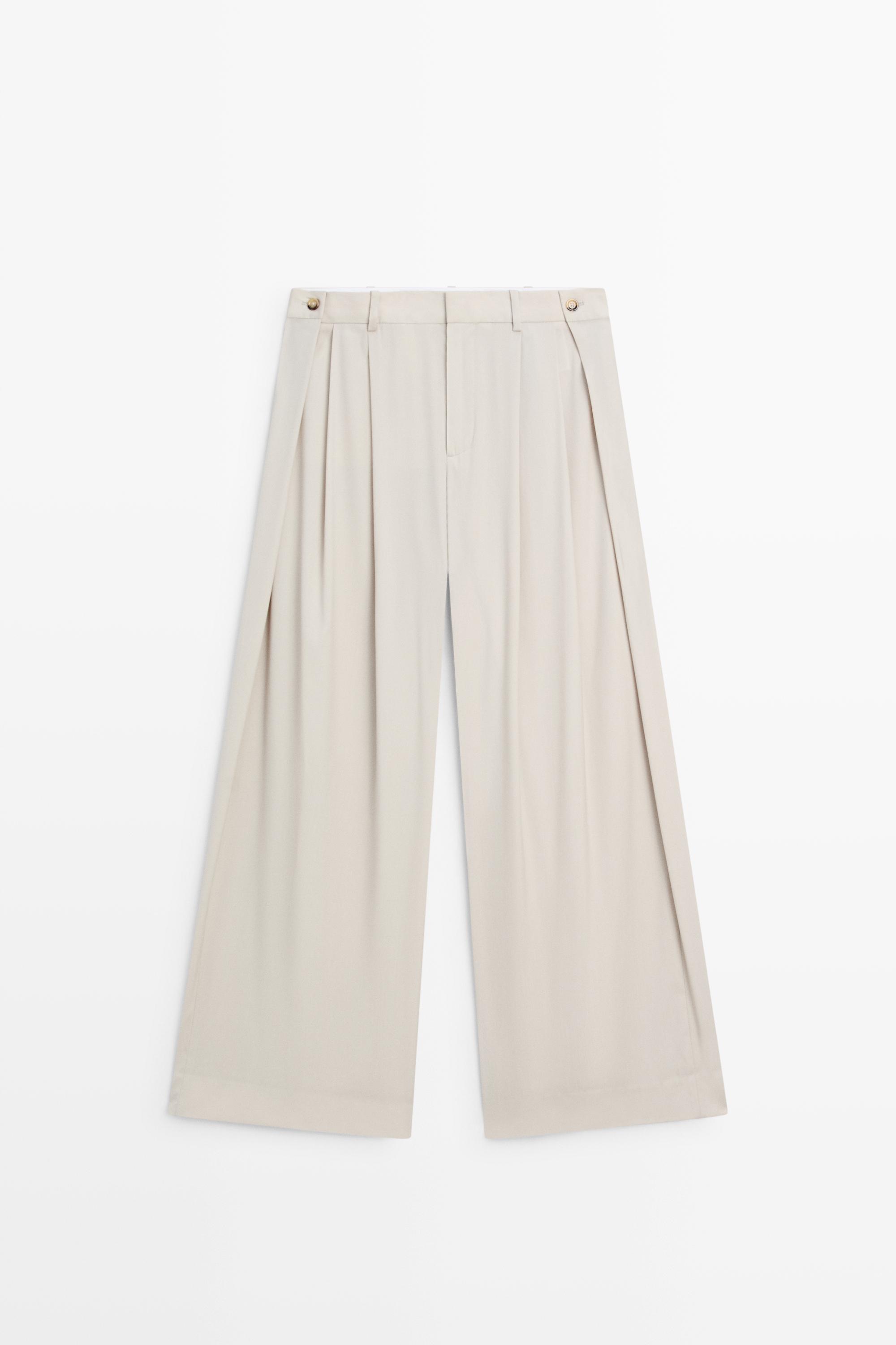 Wool blend darted pants with button detail